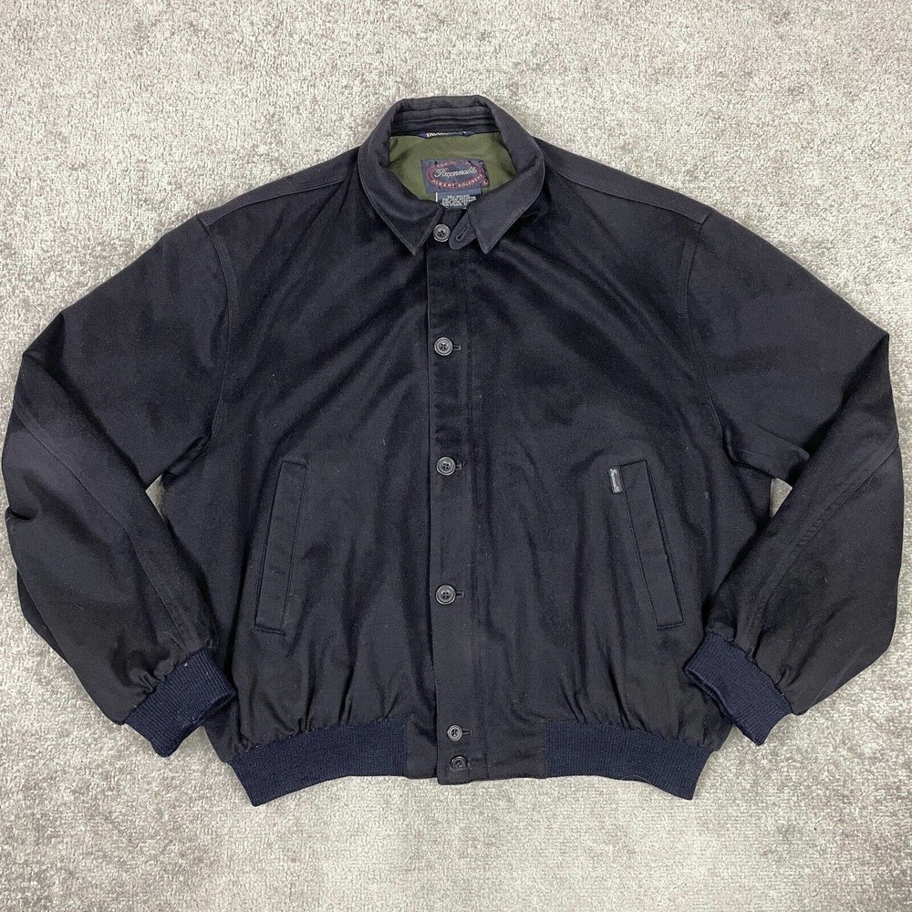 VINTAGE Faconnable Bomber Jacket Mens Large Navy Albert Goldberg Full Zip Wool